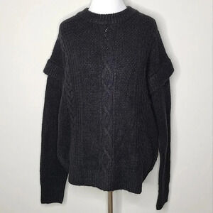 NWT Elan Black Cable Knit Ruffle Sweater S